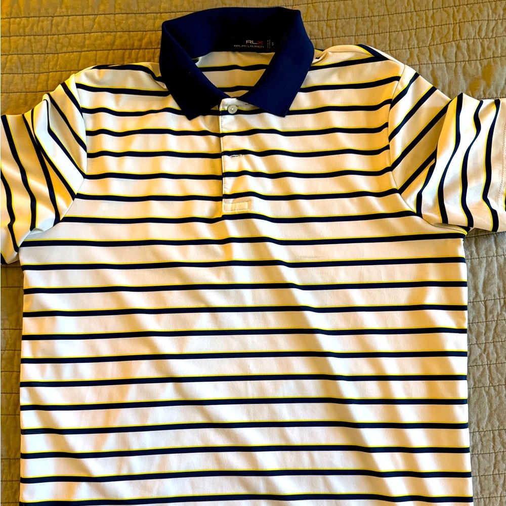 RLX polo - white, yellow, and navy stripes